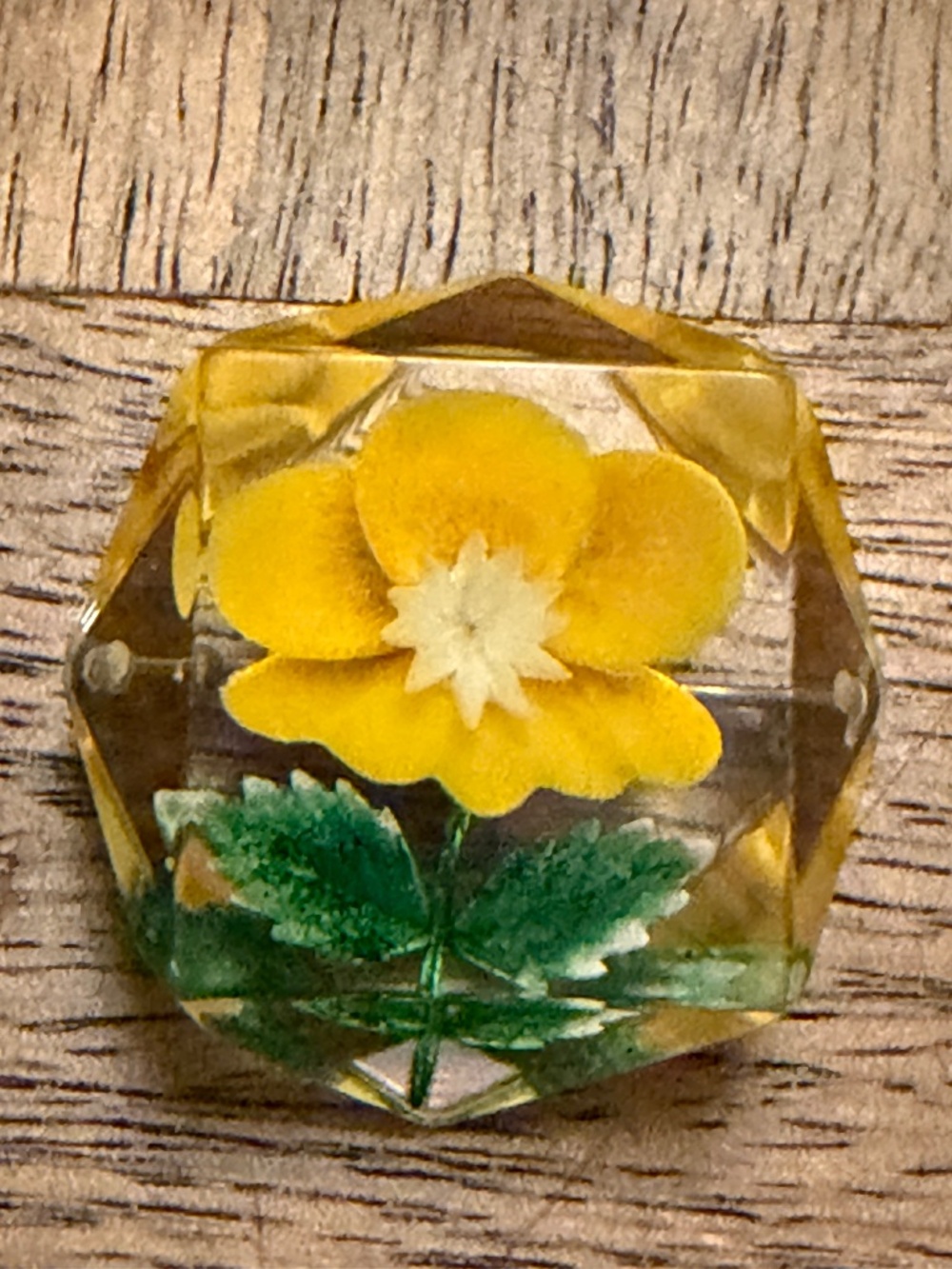 Vintage Yellow Flower Encased Resin Pin